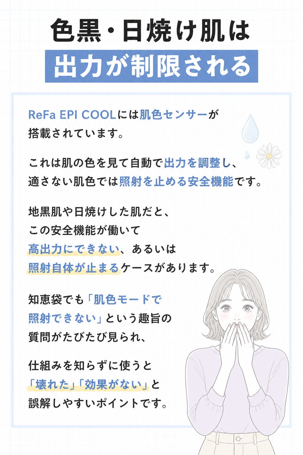 色黒・日焼け肌は出力が制限される の図解